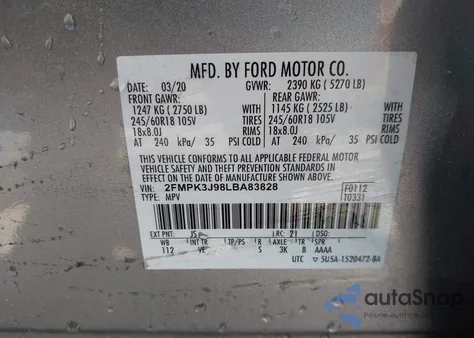 2020 Ford Edge Sel from USA, damaged, VIN 2FMPK3J98LBA83828